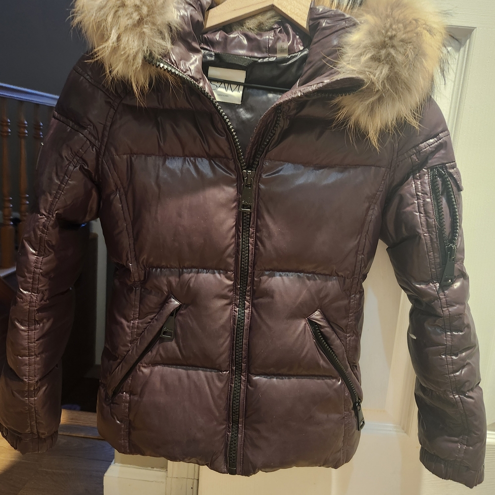 SAM. Kids Puffer Jacket in Shiny Brown with Fur Hood